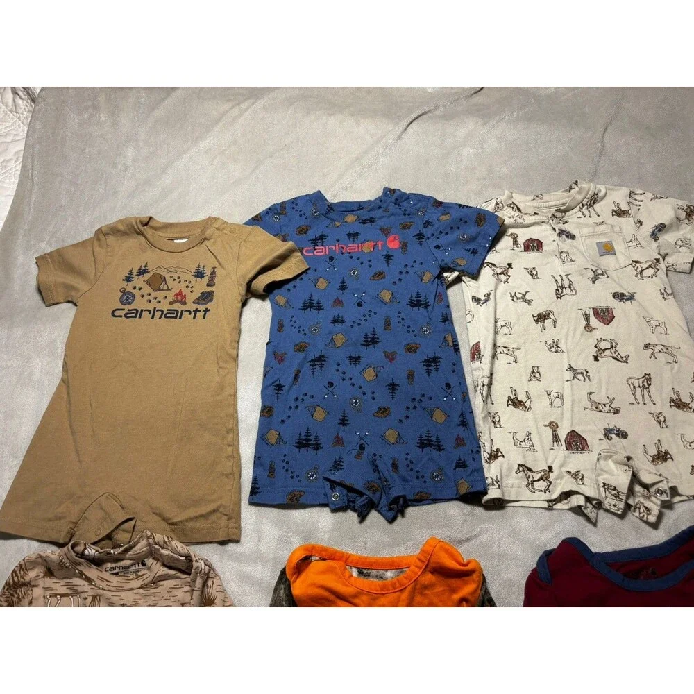 Lot Of 7 Carhartt 18 Month Baby Toddler Clothes 7 Piece Romper Camoflauge